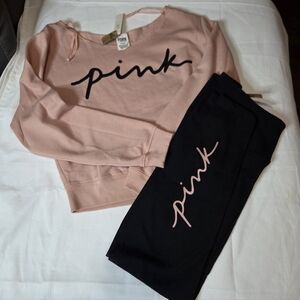 Pink Script Sweatshirt and Legging Set